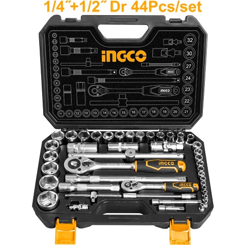 HKTS4244144 Pcs 1/4"&1/2" socket set44PCS 1/4"+1/2" Socket setMaterial:50BV30 High quality Cr-V steelPacked by BMC