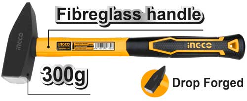 HMH880300Machinist hammerWeight:300gDrop-forged hammerheadFiberglass handle