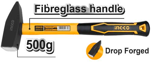 HMH880500Machinist hammerWeight:500gDrop-forged hammerheadFiberglass handle