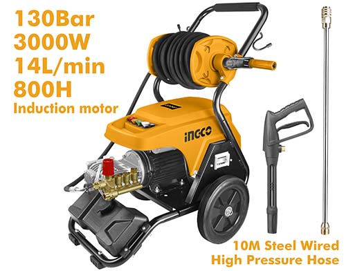 HPWR30008High pressure washer(For commercial use)Voltage:220-240V~50HzInput power:3000WMax Pressure:130Bar (1850PSI) Flow rate:14L/min
