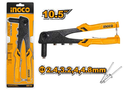 HR104Hand riveterSize:10.5"Applicable aluminum rivetsize:Φ2.4mm, 3.2mm,4mm,4.8mm