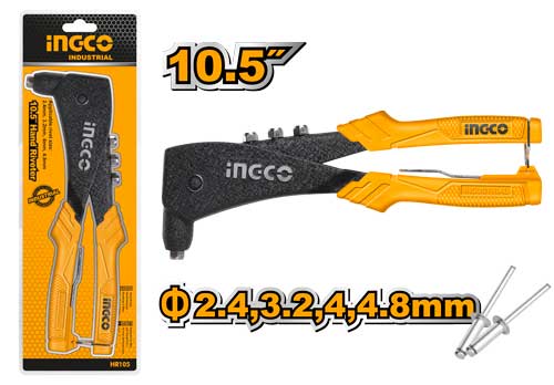 HR105Hand riveterSize:10.5"Applicable rivet size:2.4mm, 3.2mm,4mm,4.8mmAluminium alloy body