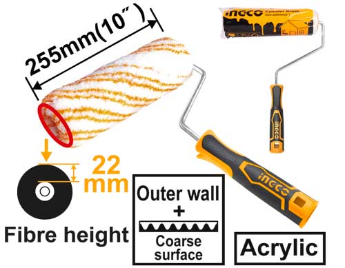 HRHT092551Cylinder brush(Outer wall)Material:AcrylicSize:255mm/10"Outer wall