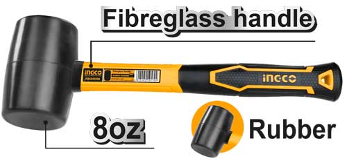 HRUH8208Rubber hammerWeight:8oz/220gRubber hammerheadUnique design fiberglass handle