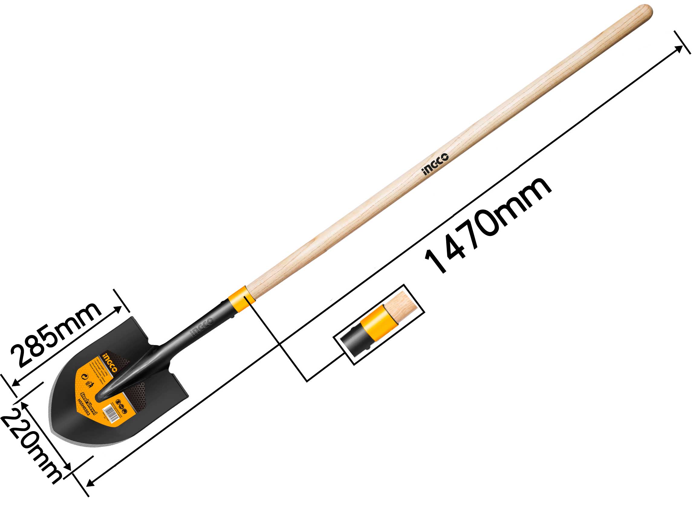 HSSH0203Steel shovelLength:1450mmShovel weight:1kgPacked by label