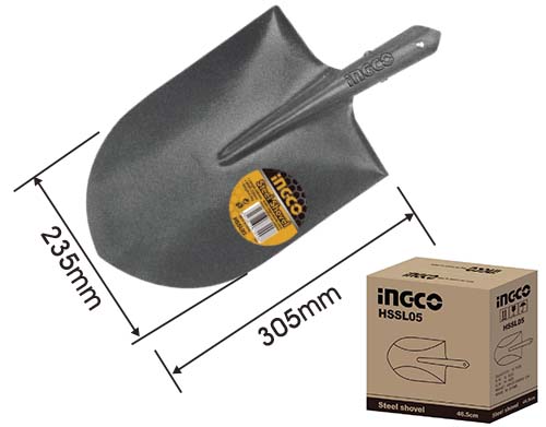 HSSL05Steel shovel headWeight:0.9kgShovel head width:235mmShovel head length:305mm