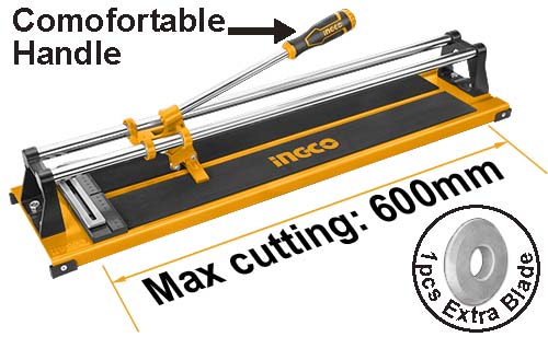 HTC04600Tile cutterMax cutting length:600mmMax cutting thickness:12mmSteel base size:815x195cm