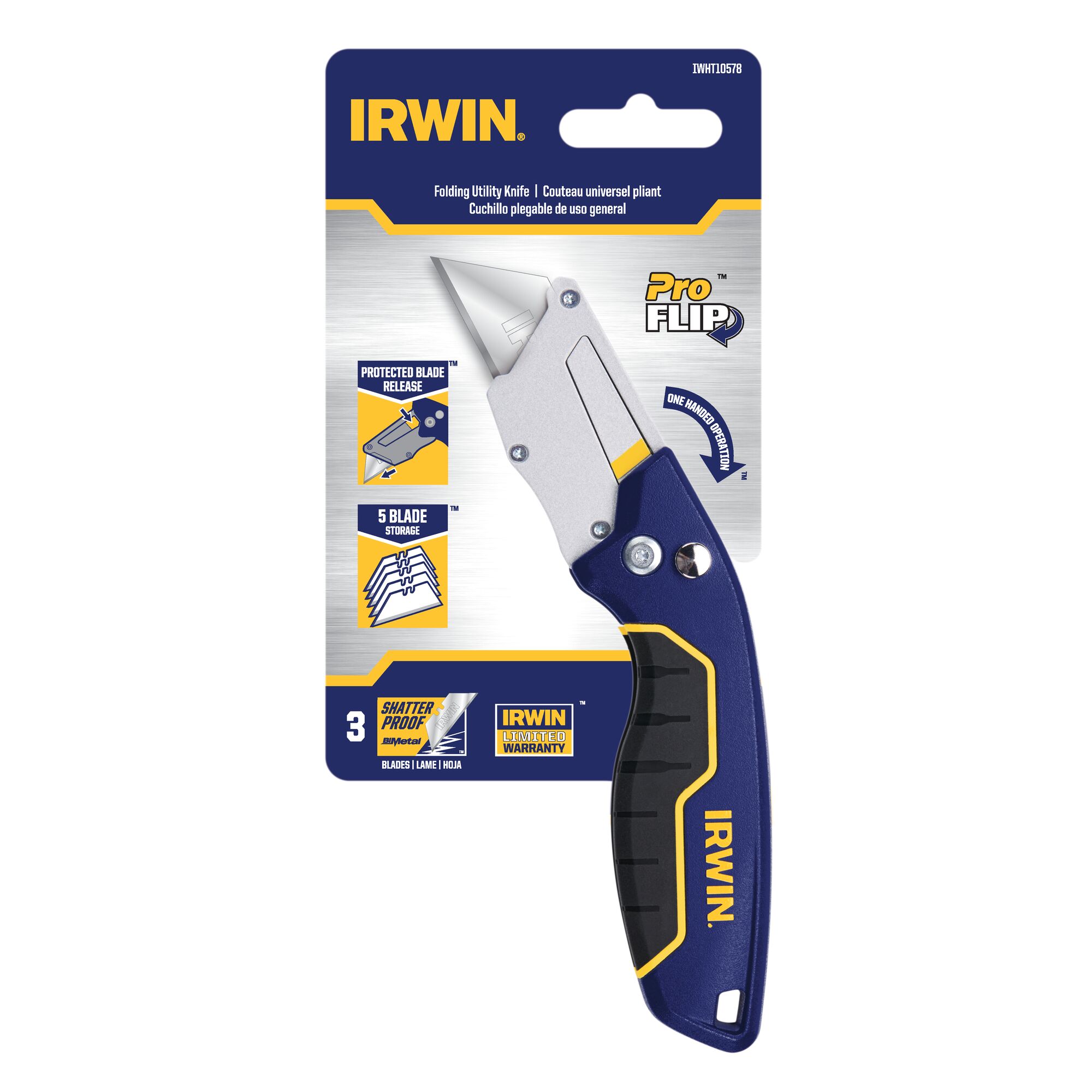 ProFlip™ 3-Blade Folding Utility Knife with On Tool Blade Storage