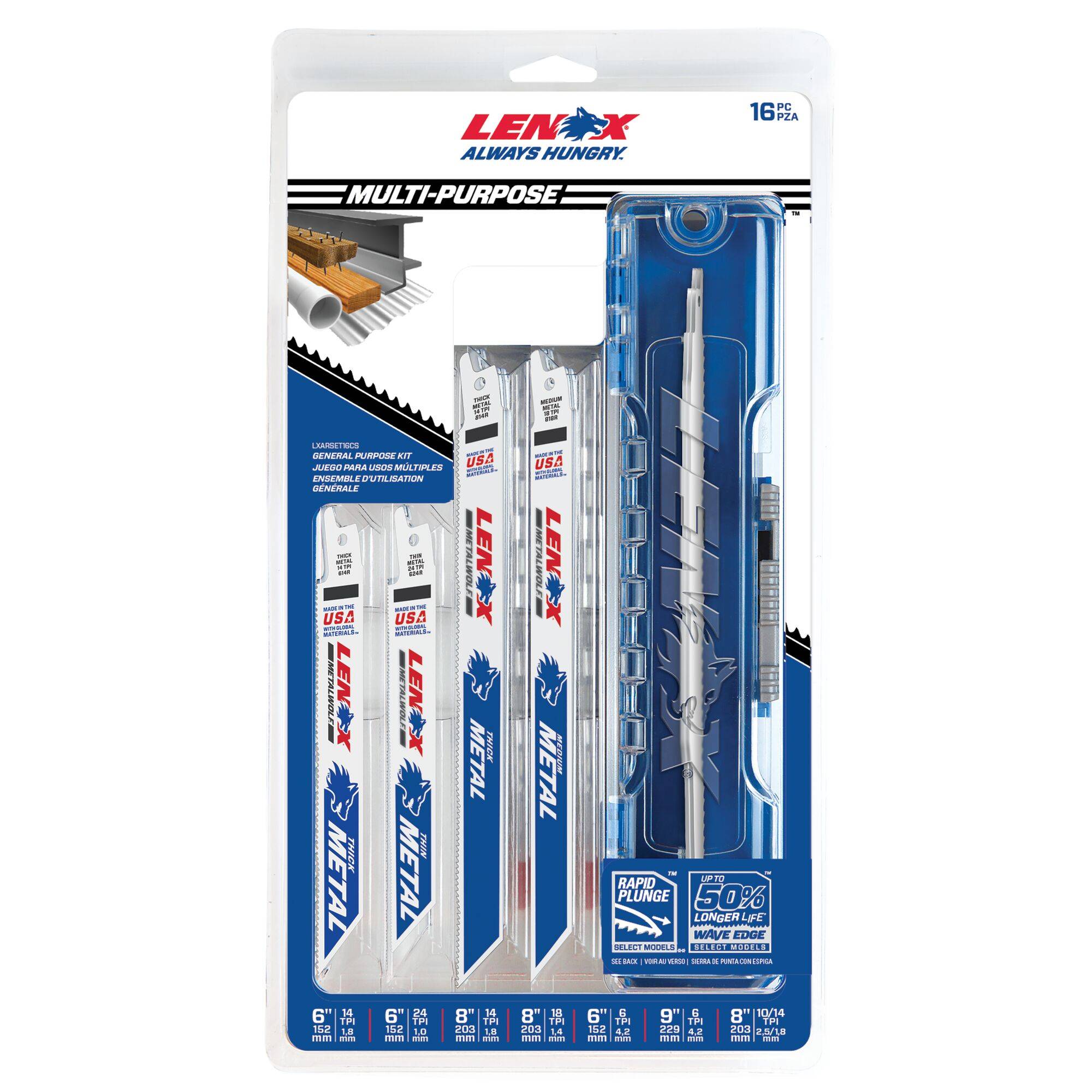 16PC General Purpose Reciprocating Saw Blade Kit