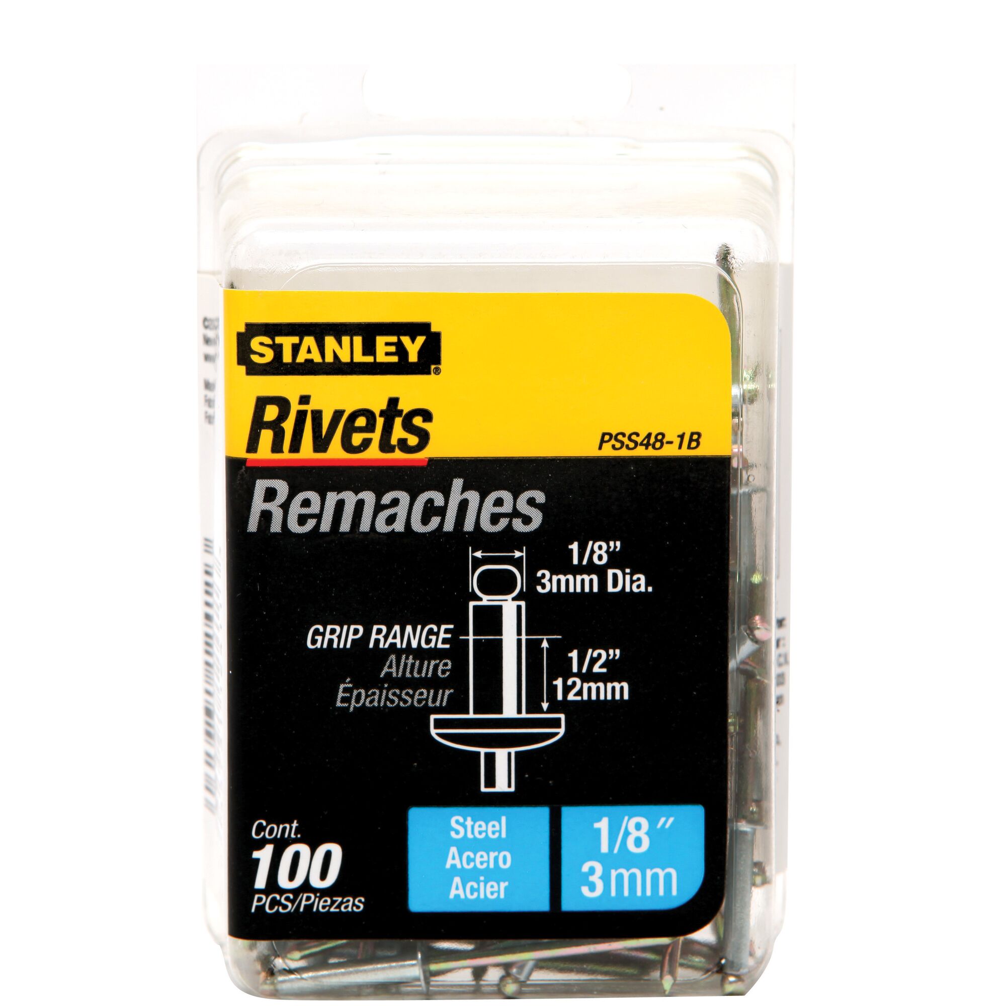 1/8 in x 1/2 in Steel Rivets (100 Pk)