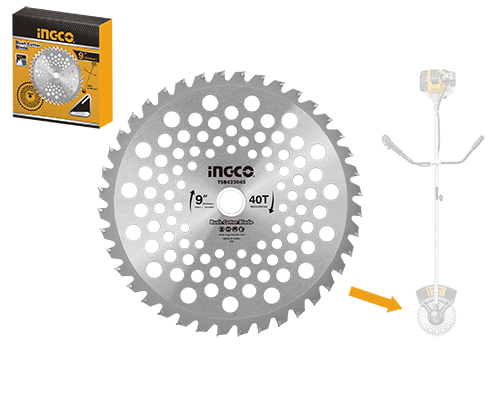TSB423045Bush cutter bladeDiameter:230mm(9"）40T arbor:25.4mmPacked by double blister